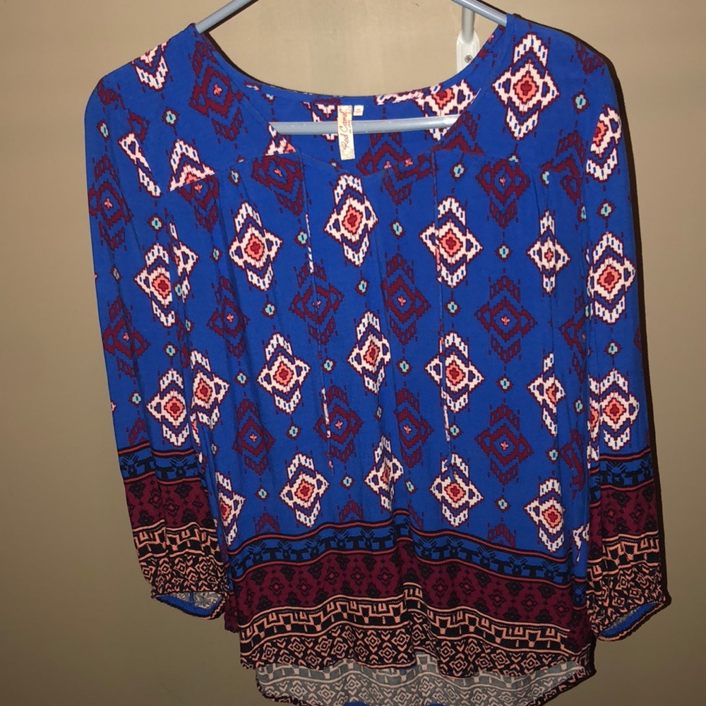Blue and Burgundy printed blouse